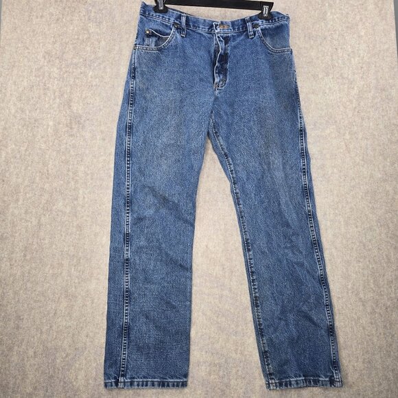 Wrangler Mens Straight Leg Blue Denim Jeans Relaxed Fit Classic 5 Pocket Style - Picture 1 of 8